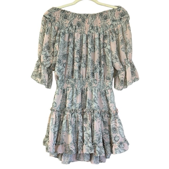 Misa Los Angeles Smocked Off The Shoulder Ruffle Floral Ruched Dress Womem’s XS - Picture 4 of 15